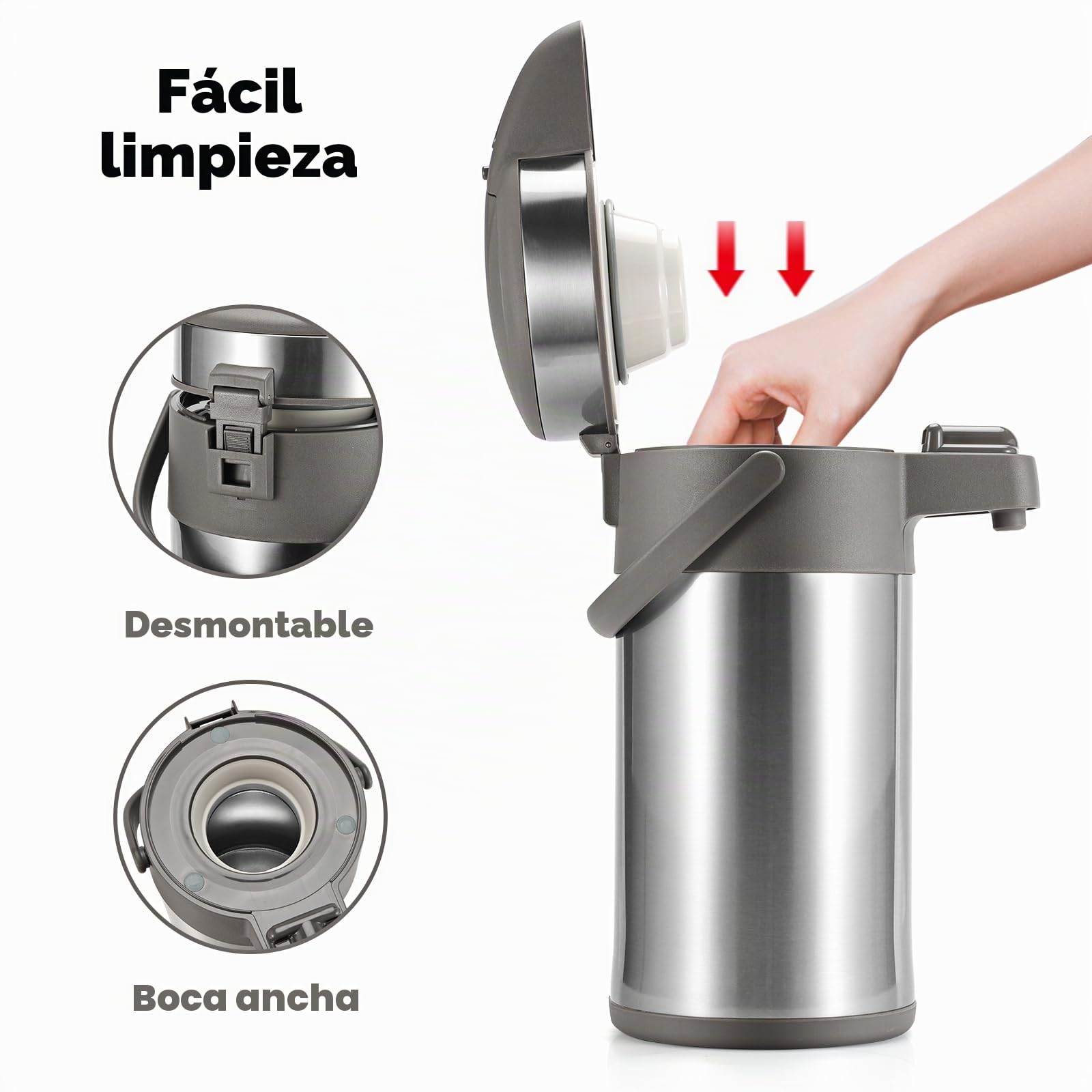Botella de Acero Inoxidable de 3 Litros, Dispensador de Bebidas Calientes y Urna de Agua, Jarra Perfecta para Café y Té