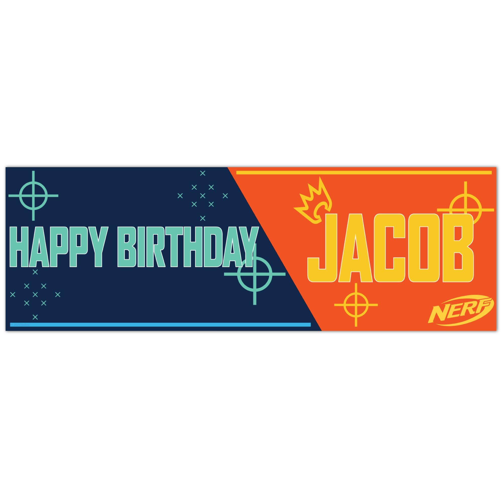 Nerf Birthday - Split Colour Background Personalised Banner Wall Sticker (240cm width x 80cm height)