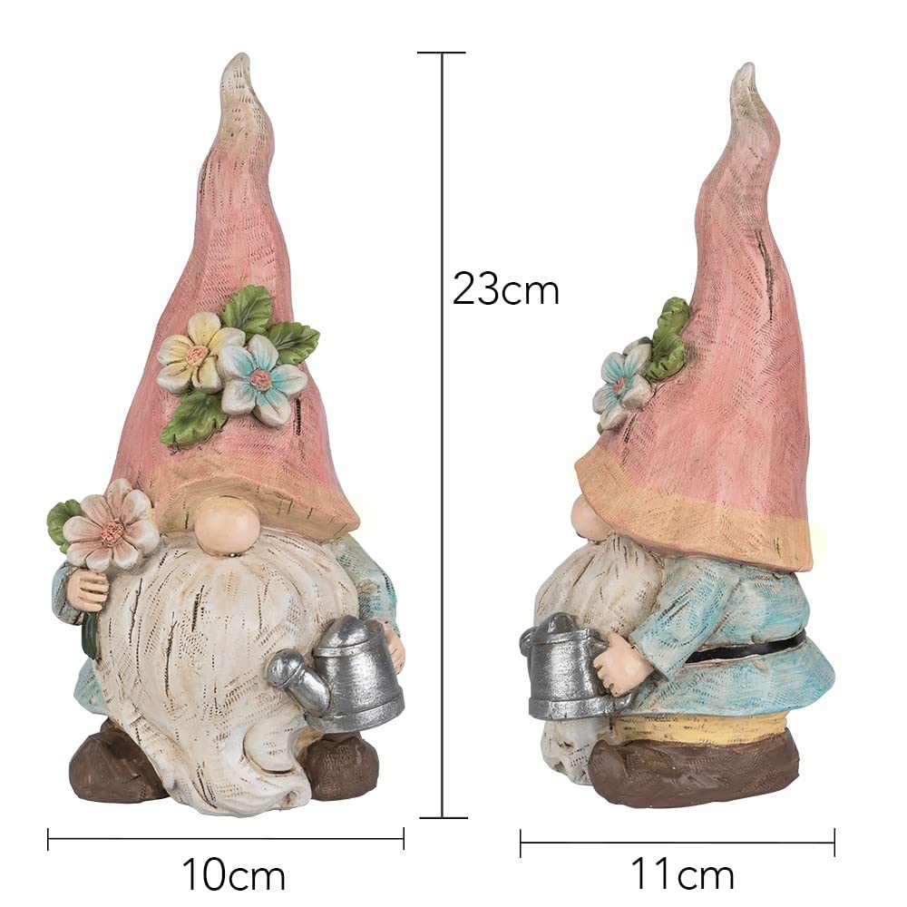 Ideen mit Herz Lot de 2 figurines décoratives lutin | Couple avec arrosoir et mangeoire à oiseaux | Nain de jardin | Décoration de printemps pour maison et parterre de fleurs | 23 cm de haut | 10 cm