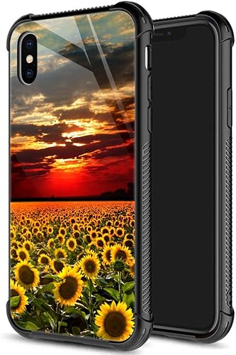 Miniatura 7 de funda para iPhone X/XS, vidrio templado 9H, diseños para niñas y mujeres, de silicona suave TPU, resistente a los golpes, de 5.8 pulgadas, Girasoles