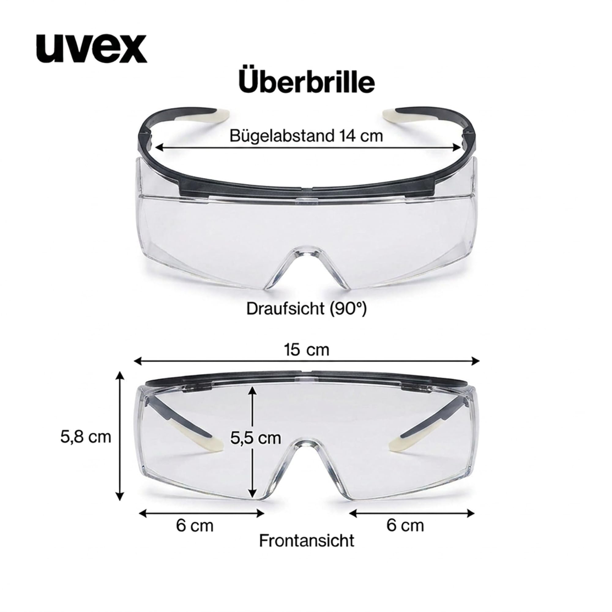 Uvex Super F - Occhiali di protezione OTG per protezione sportiva – Occhiali da sole per portatori di occhiali, anti-appannamento e antigraffio, campo visivo chiaro per stand di tiro e allenamento