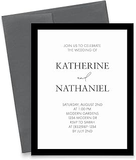 Black and White Wedding Invitations With Envelopes, Elegant Wedding Invi...