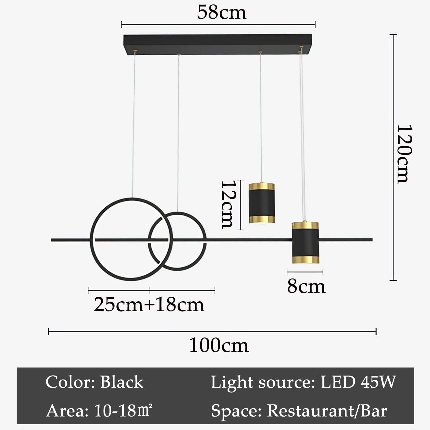 Lampy wiszące LED Stół Nowoczesna czarna lampa wisząca Lampa wisząca z regulacją wysokości Możliwość ściemniania za pomocą pilota Lampa wisząca do jadalni Salon Kuchnia Lampy barowe 100 cm (Kolor: