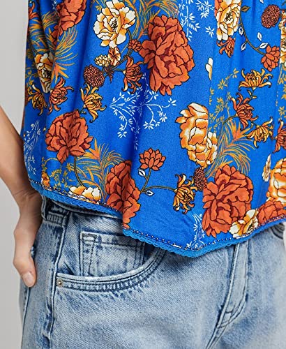 Superdry Womens Vintage Embellished Top Cami T-Shirt pour Femme Motif Floral Bleu Taille M