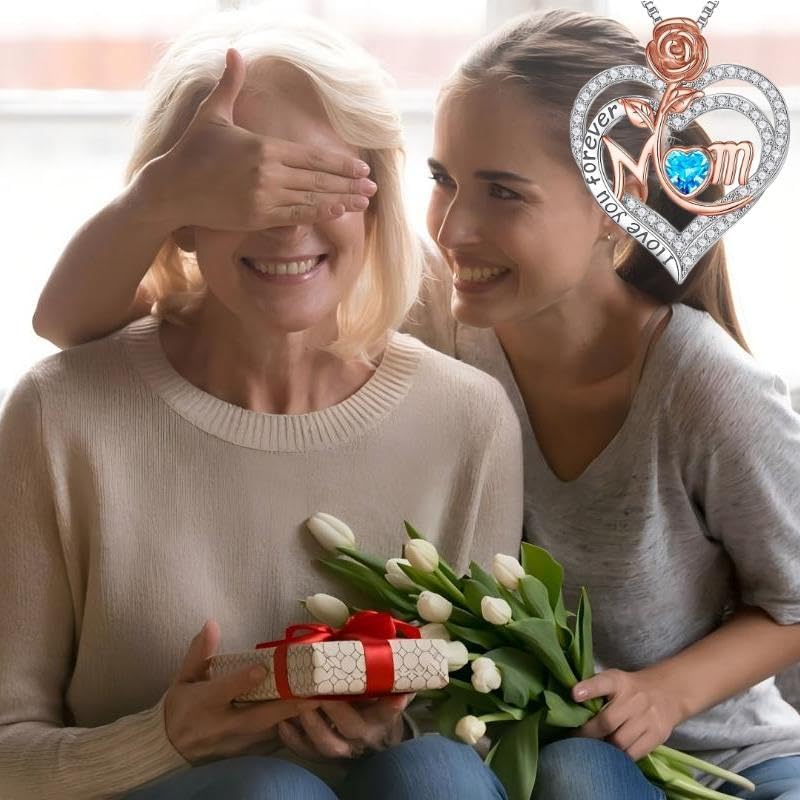 Rose Birthstone Gifts for Mom, S925 Sterling Silver Rose Heart Pendant Birthstone Necklace Mothers Day Valentines Day Christmas Birthday Jewelry Gifts for Mom - Image 4