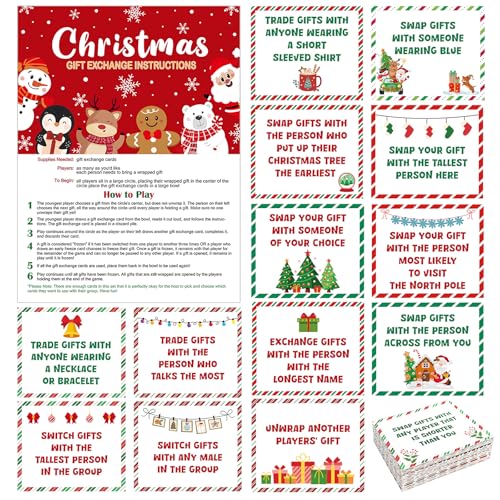 61 Pcs Christmas Gift Exchange Game Cards Merry Christmas Party Games White Elephant Gift Exchange...