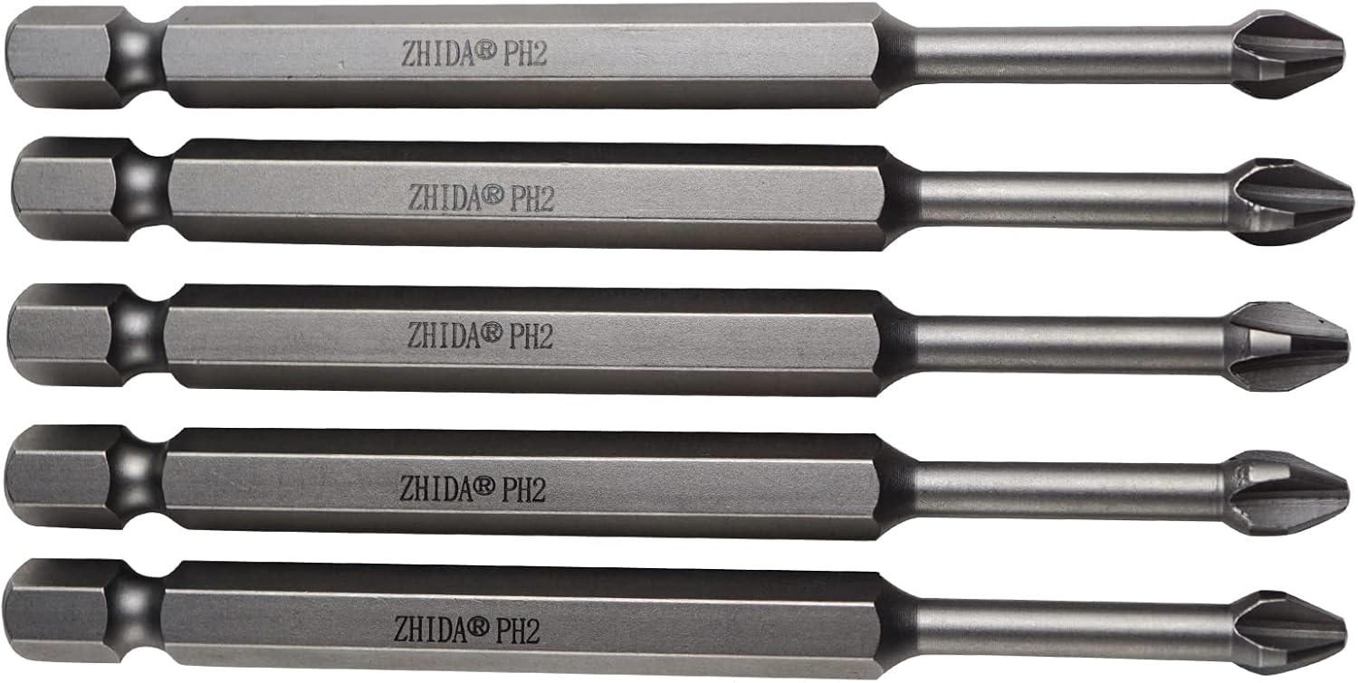 3.5 Inch Impact Screwdriver Bits - Set of 5 PH2 Phillips #2 Bits, 89mm Long for Maximum Torque and Durability