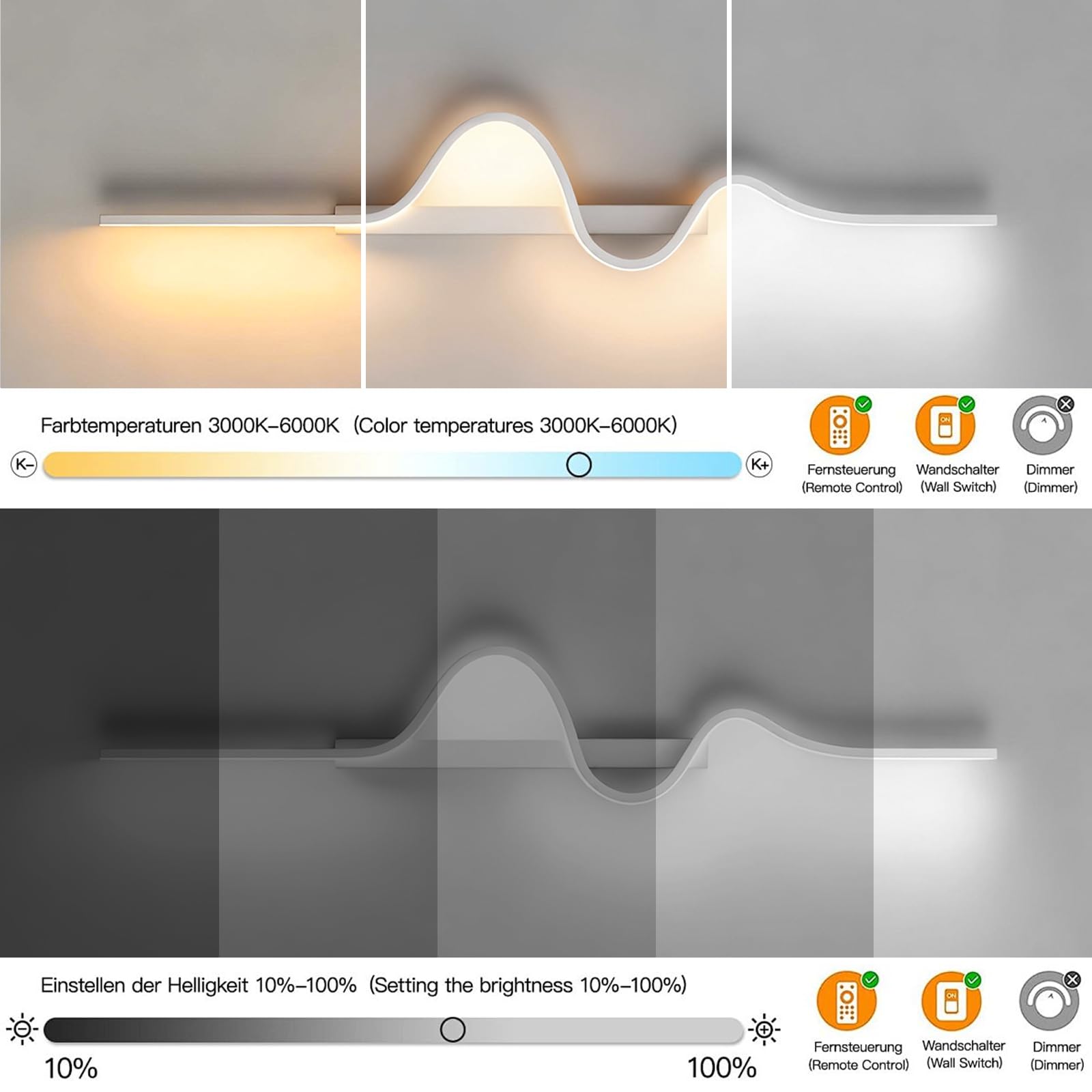 Applique Murale LED Dimmable avec Télécommande 60cm