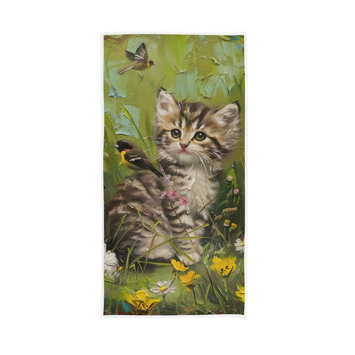 LSRCPD Cute Kitten Floral Hand Towels Bathroom, Hand Towel for Bathroom, Shower, Hotel, Spa 15 x 30 Inches