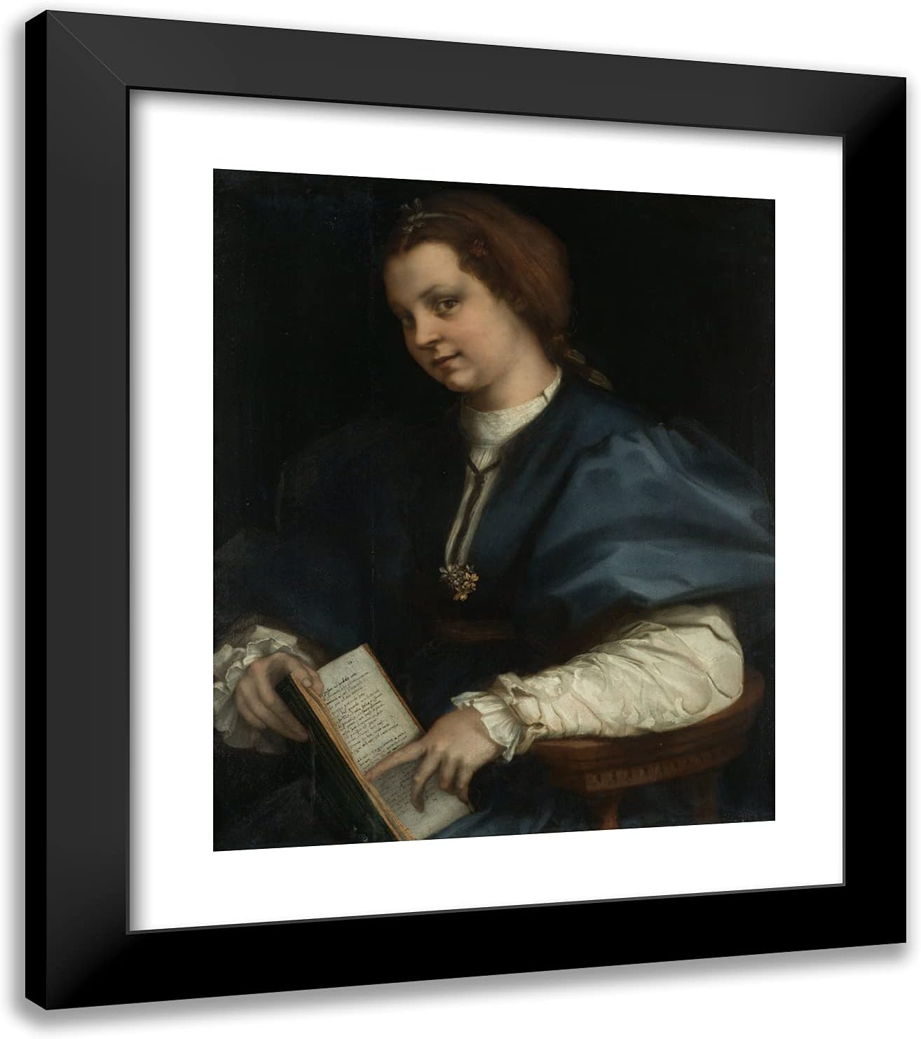 ArtDirect Del Sarto, Andrea 20x23 Gold Ornate Framed Art Print with Double Matting Titled: Lady with a Book of Petrarch's Rhyme