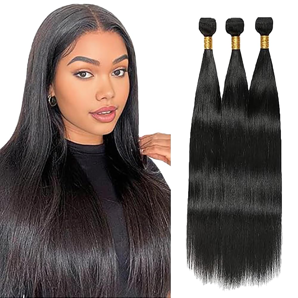 Tissage Naturel Cheveux Humain Straight Human Hair Bundles Double Weft 3 Extensions 50g/Per Nature Black #1B Couleur Tissage en lot Cheveux Naturel 30 32 34 Pouce