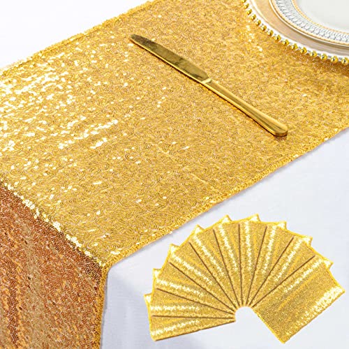 ShinyBeauty 10 Pieces-12 x108 Gold-Sequin-Table-Runners Wedding P...