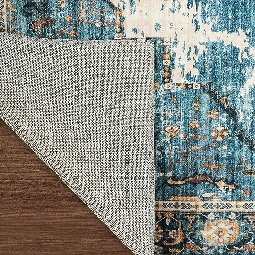 RUUGME Washable 9x12 Area Rugs - Large Rugs for Living Room Stain Resistant Carpet Vintage Rugs for Bedroom with Non Slip Backing Home Decor Floor Decoration Mat (9x12 Blue)
