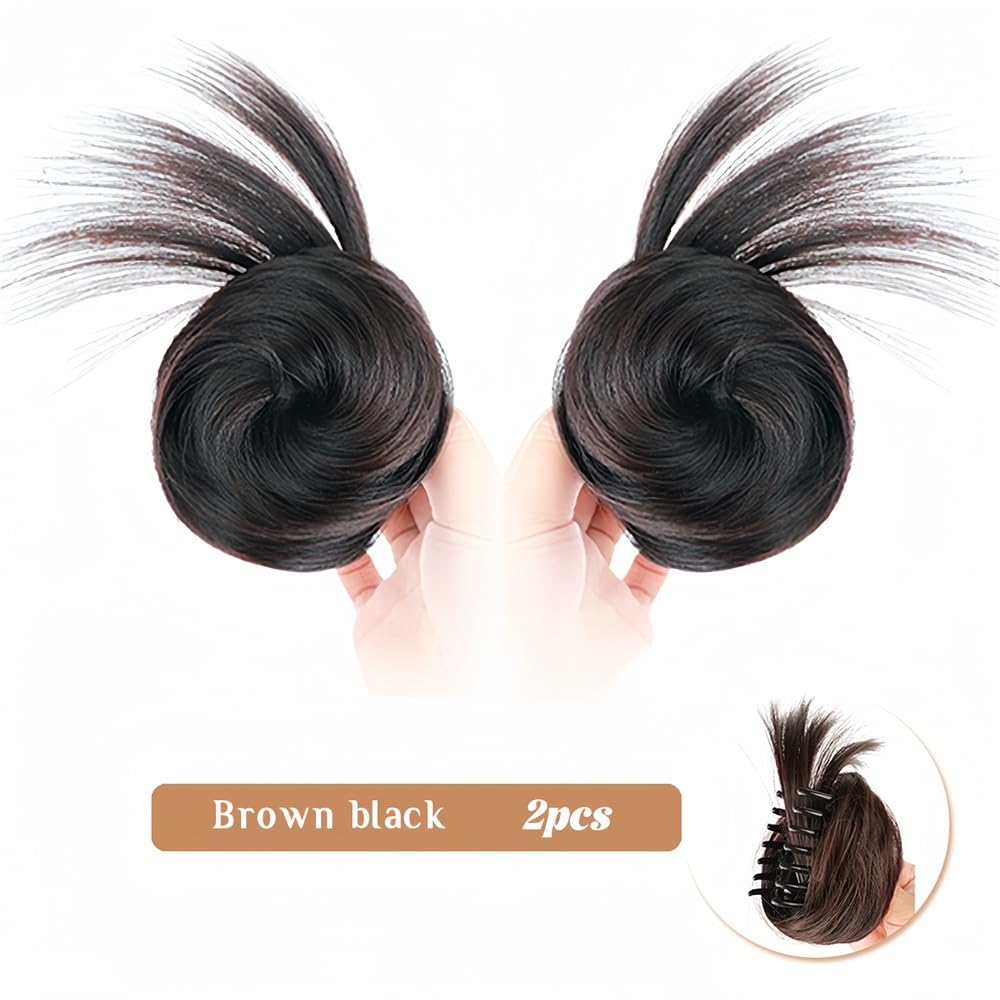 sztuczne włosy kok Syntetyczny prosty kok do włosów Updo Hairpiece Claw Clip w kucyku Przedłużanie włosów Akcesoria do włosów(Brown Black)