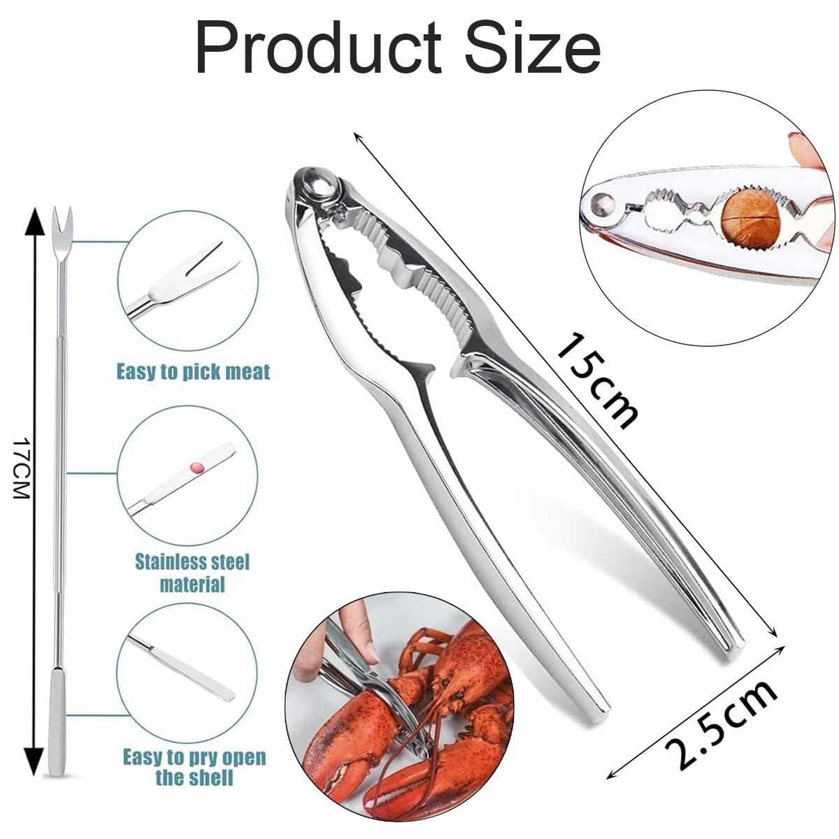 Schiaccianoci In Acciaio Inox - 2 Pezzi Con Impugnatura Antiscivolo, Per Noci, Mandorle E Frutti Di Mare - Foto 6
