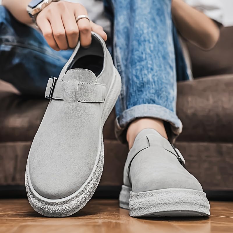 Men's Simple Buckle Design, Retro Round-Toe Thick-Soled Sports Casual Shoes2