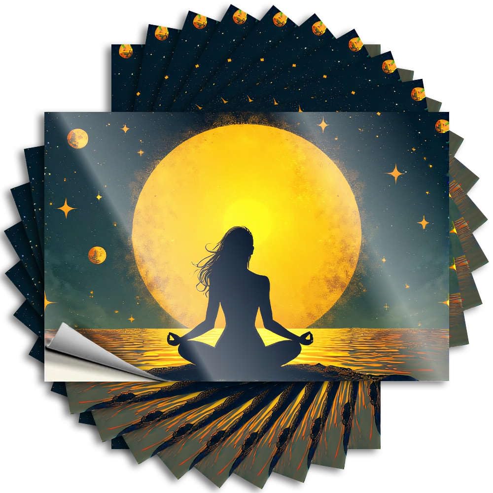 Core Funny Sticker - Great Interesting Cover Silhouette of A Person Meditating Against A Full Moon Backdrop(6X9CM)