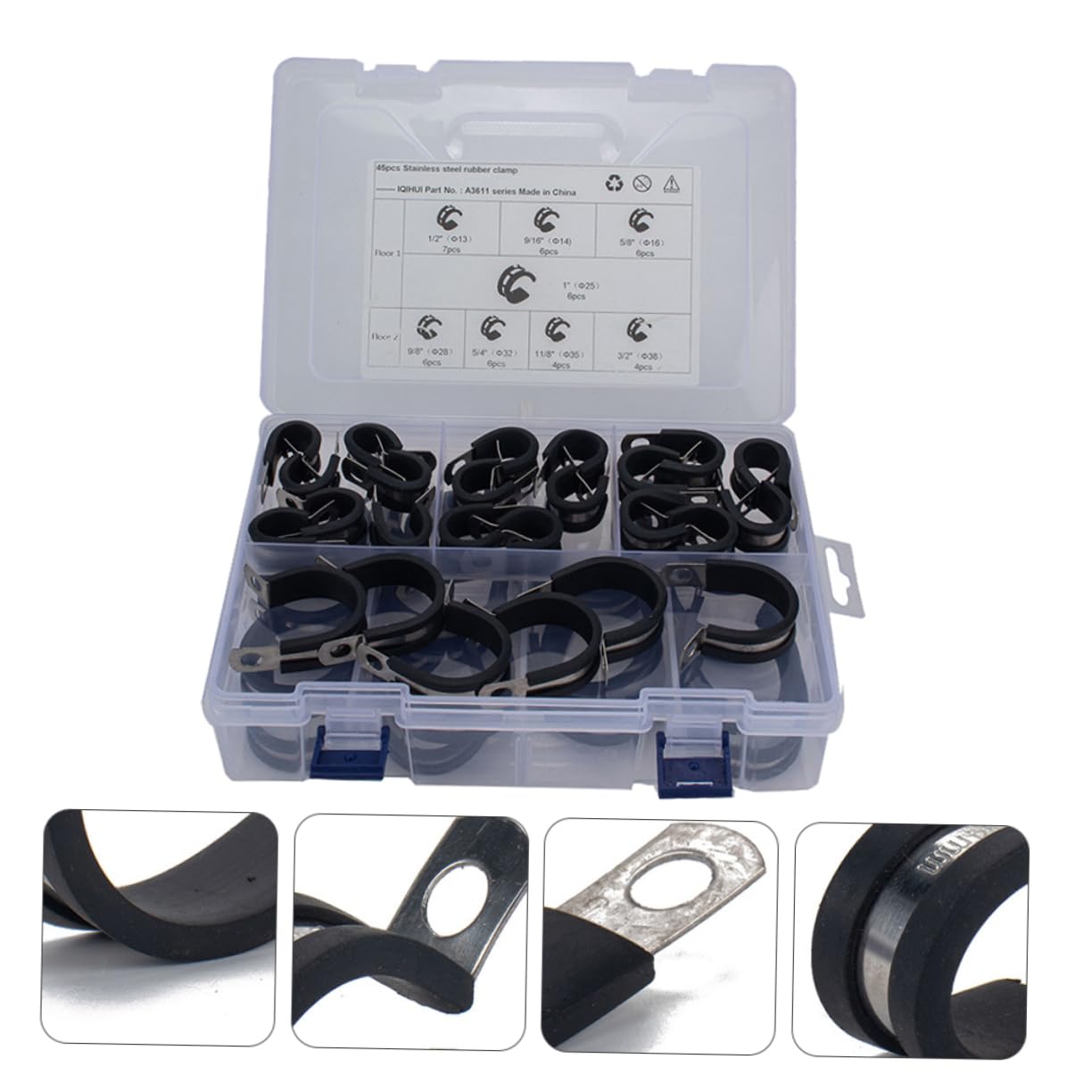 Colliers de Serrage en Acier Inoxydable Caoutchouc, 45 Pièces