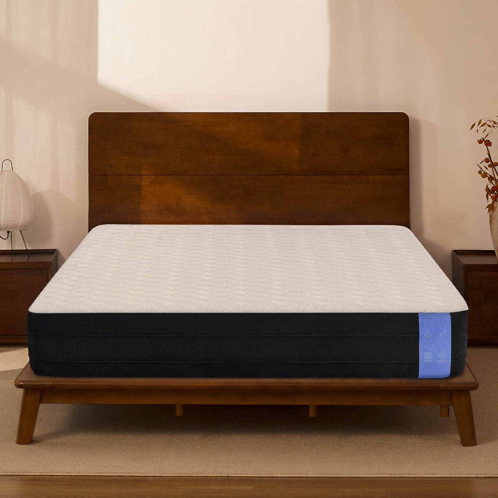 FLEXISPOT Hako G1 Queen Solid Wood Bed with USA Assembled Mattress