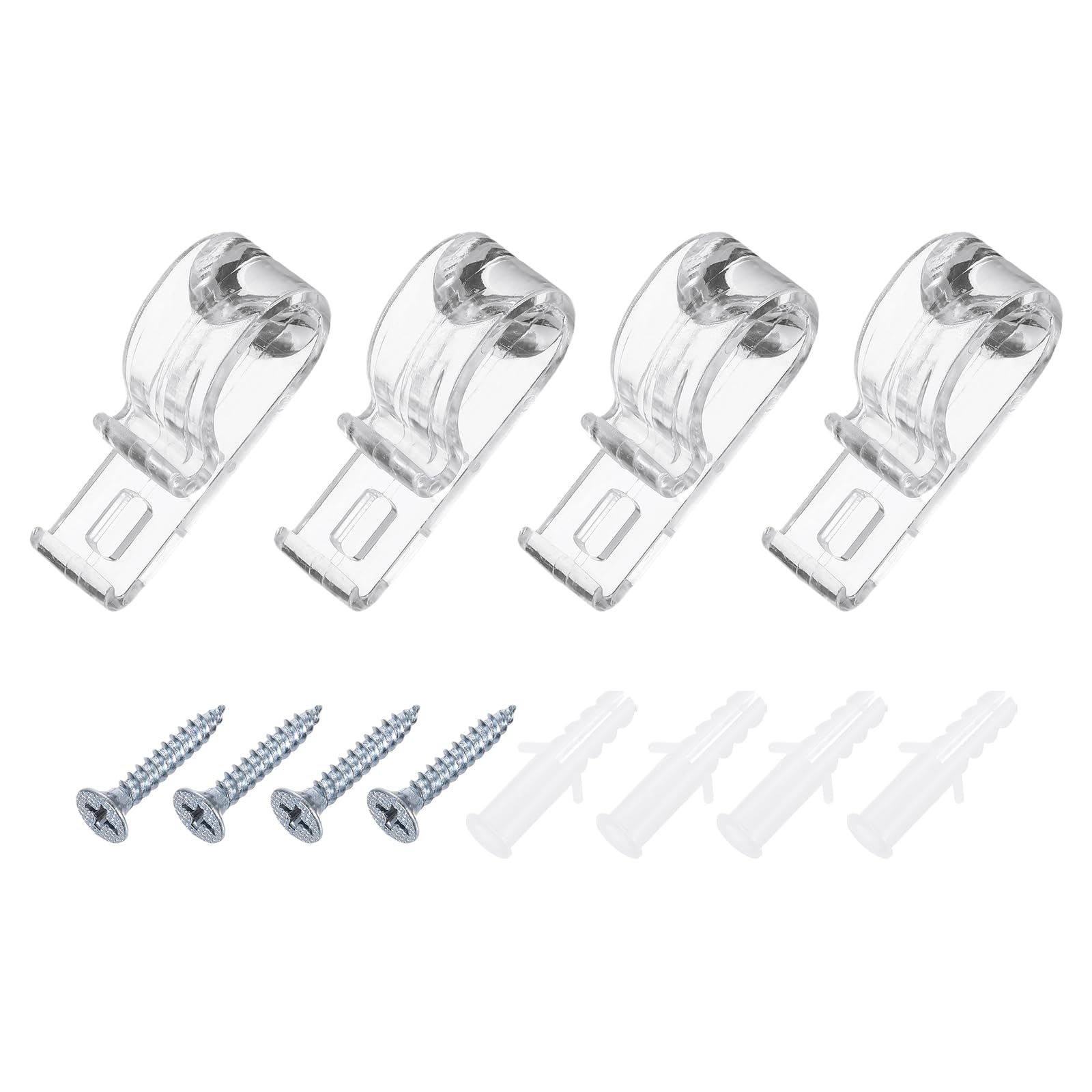 sourcing map 4Pcs 50x15mm Roller Shade Chain and Cord Hold Down, Curtain P Clip Fixation Hook, Bead Chain Tension Device with Screws for Roller Blinds, Roman Shades, Clear