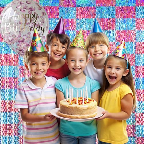 Image of GOER Metallic Tinsel Foil Fringe Curtains Party Photo Backdrop Party Streamers for Birthday,Graduation,Gender Reveal Photo Backdrop Wedding Decor (4 Packs,Pink&Blue)