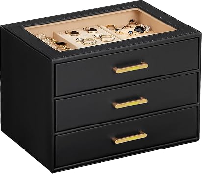 Homde Jewelry Box with Compartments for Women Big Storage Organizer for Room - Necklace, Earring, Ring Holder for Dresser Black + Yellow