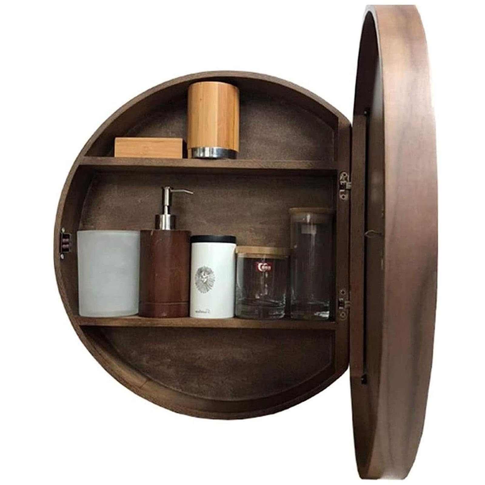 FGXHHS Wall-Mounted Bathroom Storage Cabinet with Mirror, 3-Tier Shelves, Modern Round Medicine Cupboard, Wooden nizer, Elegant Wall-Mount Solution