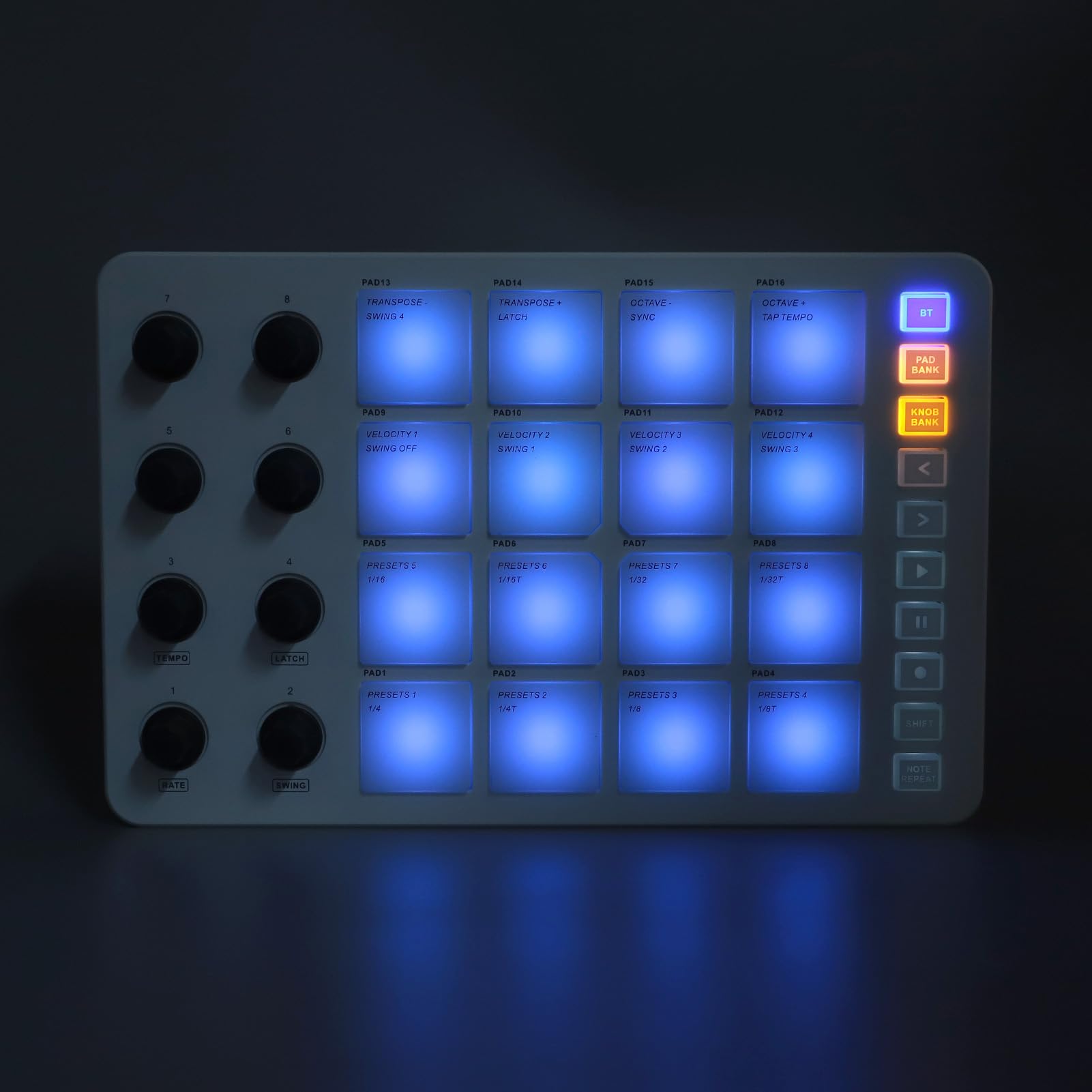 Keenso SMC Pad BEACHTABLE MIDI -Controller Wireless Drum Pad Controller mit 16 RGB - 8 Knöpfe und Hinweis Wiederholungsfunktion für die Musikproduktionskompatibilität mit Logic Pro X Grund