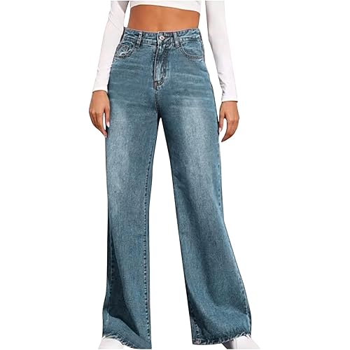 Tuianres Sweatpants Jeans for Women Elastic High Waisted Wide Leg Jeans Y2k Baggy Jeans Streetwear Denim Pants with Pockets