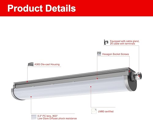 Miniatura 2 de SUMMSTAR Luz LED a prueba de explosiones de 4 pies, 50 W, 7000 lm, accesorios de iluminación de ubicación peligrosa, UL844 Clase 1 Div 2,