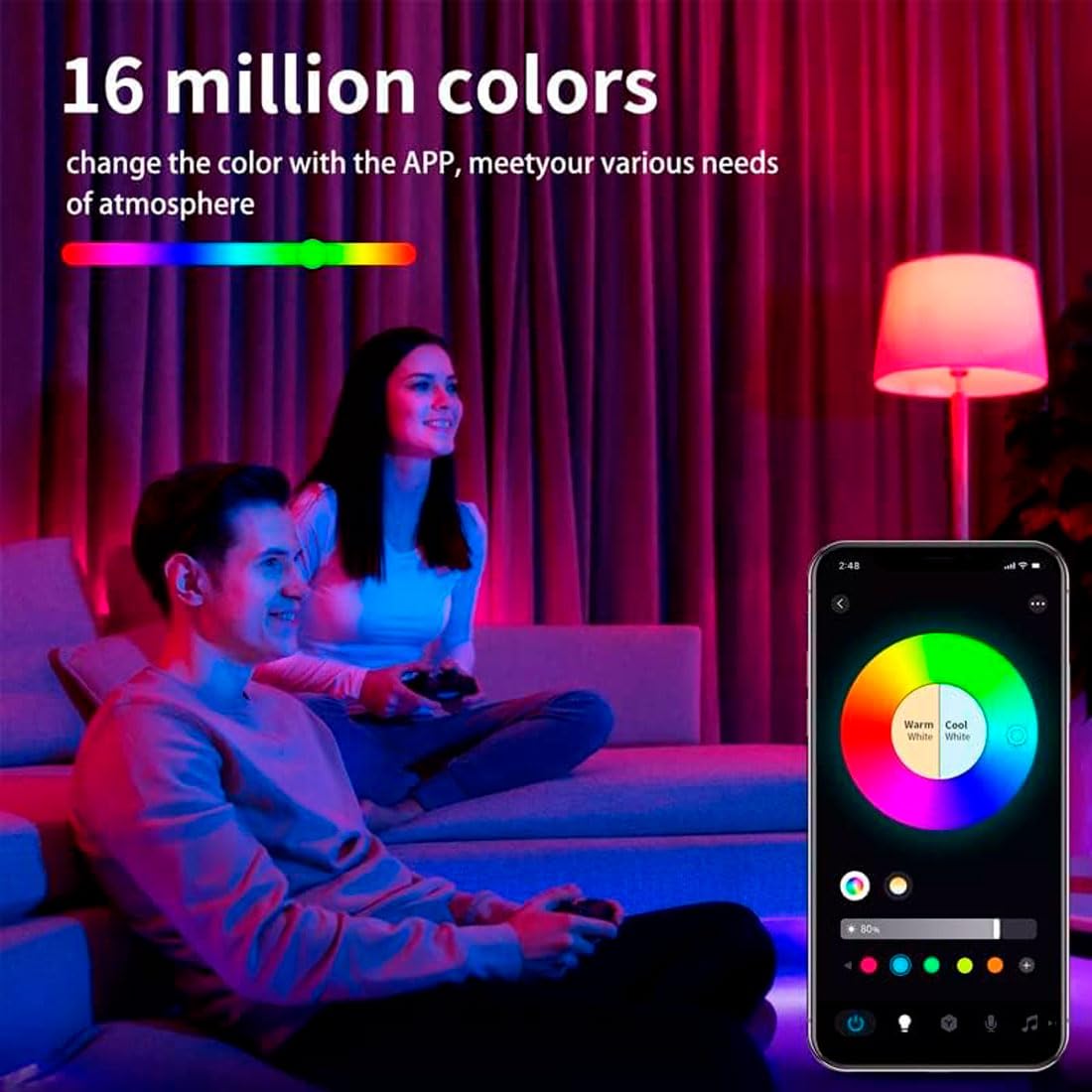 M Ledme - Bombilla LED Inteligente WiFi A60 10W (Eq. 90 W) casquillo E27, sin necesidad de Hub, Regulable en intensidad, Luz Blanca y de Colores (RGB+CCT), compatible con Alexa y Google Home, LM7141