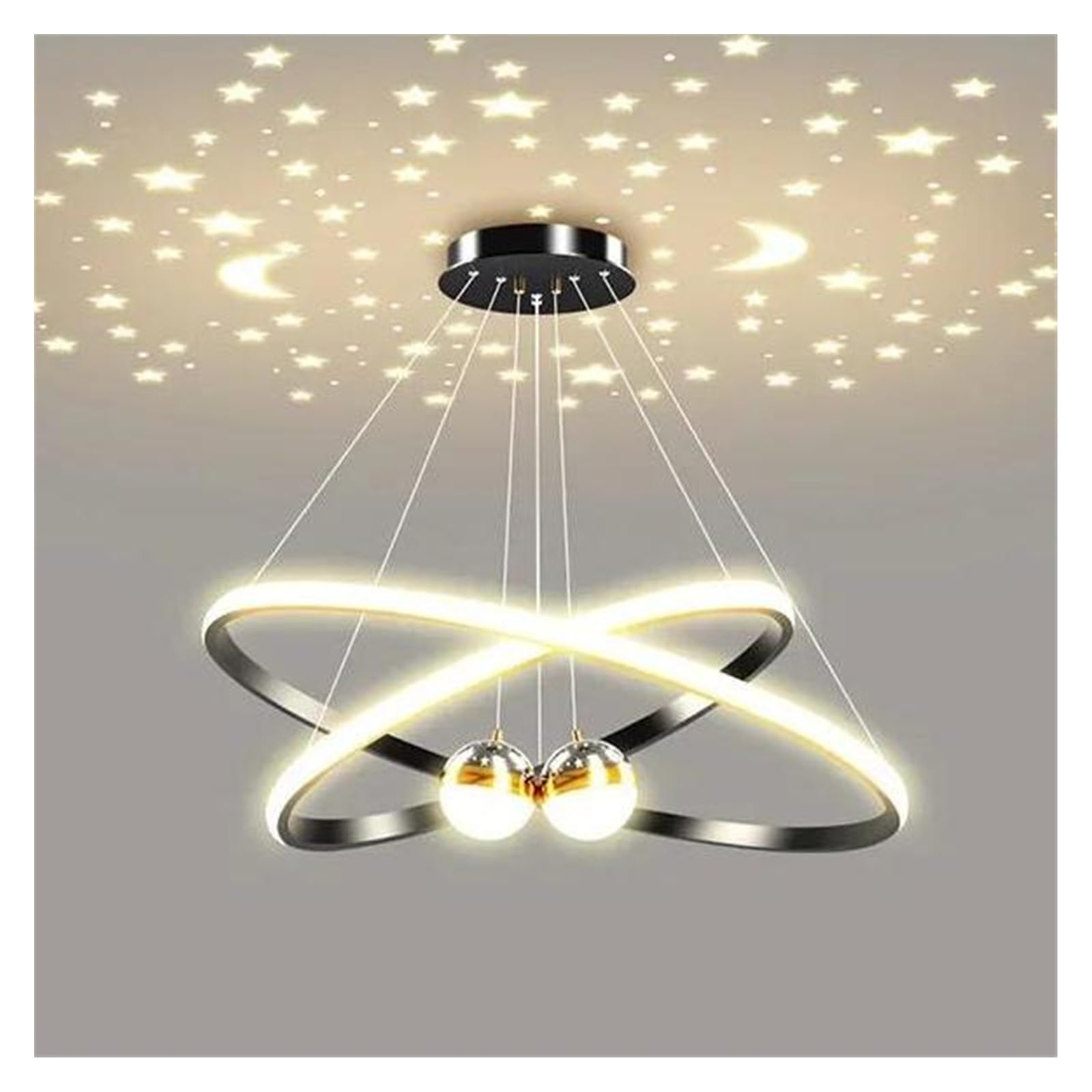 Lustre créatif à LED noir D40 60cm à 3 couleurs pour salon