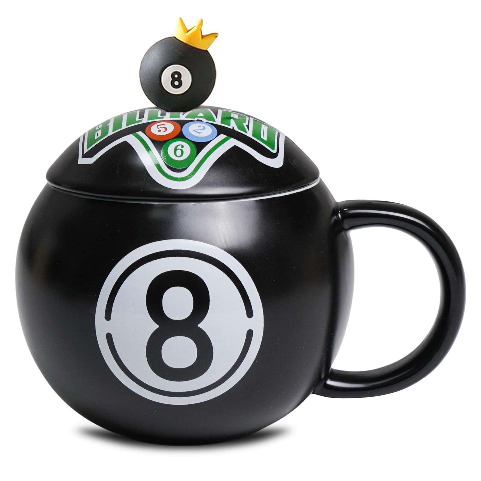 ZONSUSE Billiards Coffee Mug, Creative Spherical Ceramic Cup, Funny Mug with Lid, for Coffee, Milk, Juice, Personalized Gifts for Boys Girls Men 420ml (Billiard Ball)