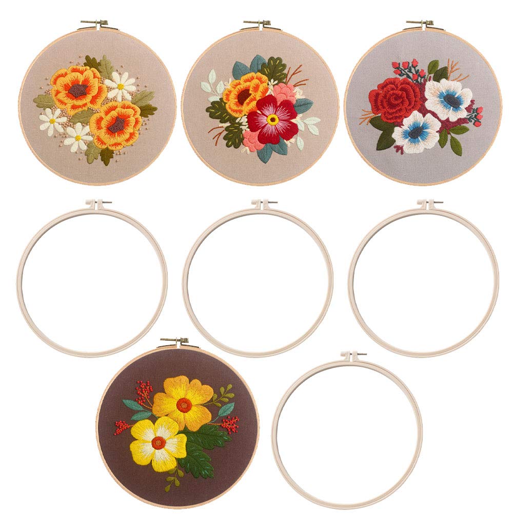 FOMIYES Kit de Broderie pour Débutants en Punch Embroidery avec Accessoires en Bois et Coton, Cercle Rond 8 Pouces, Aiguilles et Fil pour DIY Art Craft Garçon et Filles