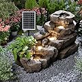 38.2" L Solar Water Fountain Outdoor Garden 5 Tiers Floor Standing Rock Natural Waterfall Outdoor Fountains with LED Lights and Planting Pot for Patio, Porch,Backyard,Home Art Decor