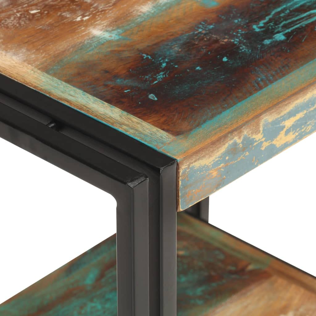 Beistelltisch Altholz Massiv 40x30x40 cm Couchtisch mit Ablagefach und Stauraum für Wohnzimmer Schlafzimmer Büro Flur als Nachttisch oder Sofatisch im Industriestil mit Rollen und Regal