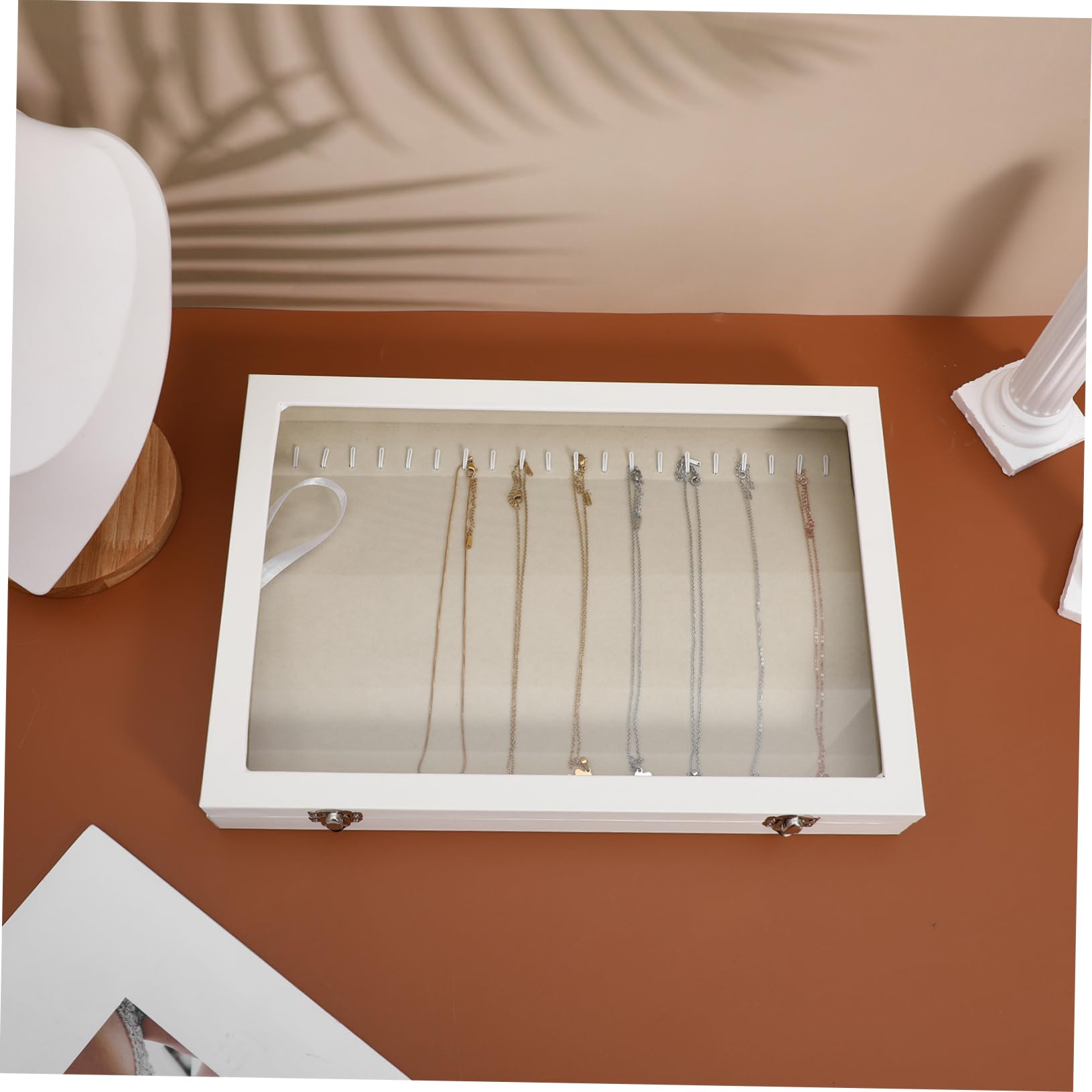 BESTYASH Caja Organizadora de Collares Tapa Transparente para Almacenamiento Seguro de Madera y Cerradura, Gran Capacidad en Tocador o Closet