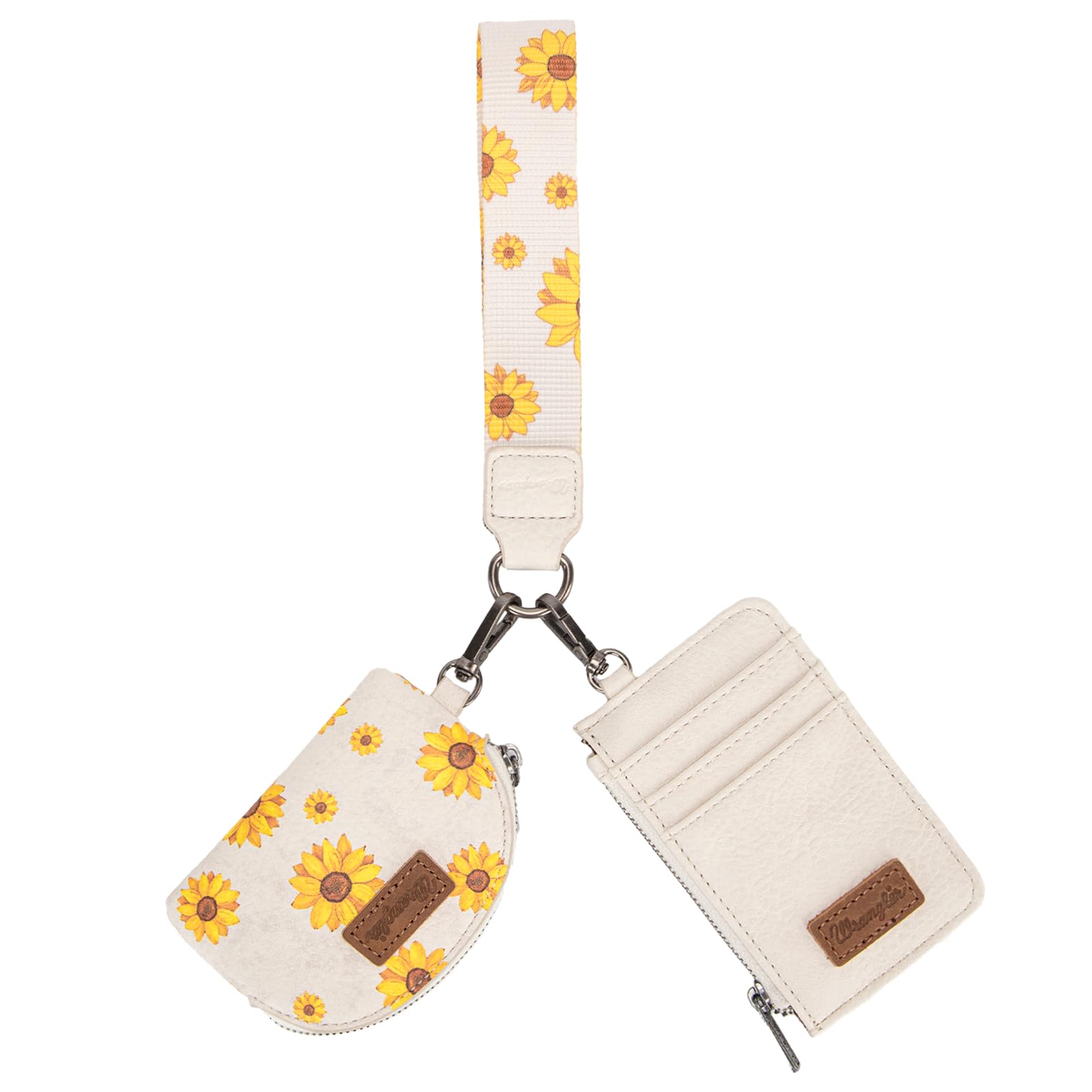 Wrangler KeyChain Wristlet Wallets for Women Sunflower Floral Dual Pouch Wristlet Western Credit Card Holder Wallet with Zipper Pocket