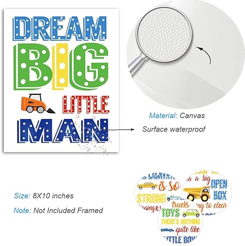 Miniatura 6 de Impresión artística inspiradora con cita de construcción colorida para niños camión tractor coche lienzo para pared 8 x 10 x 4 piezas sin marco