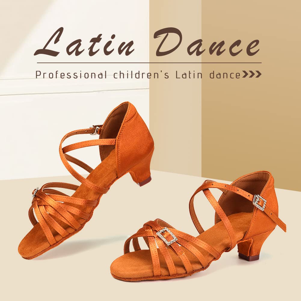 Scarpe da Ballo Latino Bambina con Punta Aperta Salsa Bachata Scarpe da Ballo da Sala con Tacco Basso