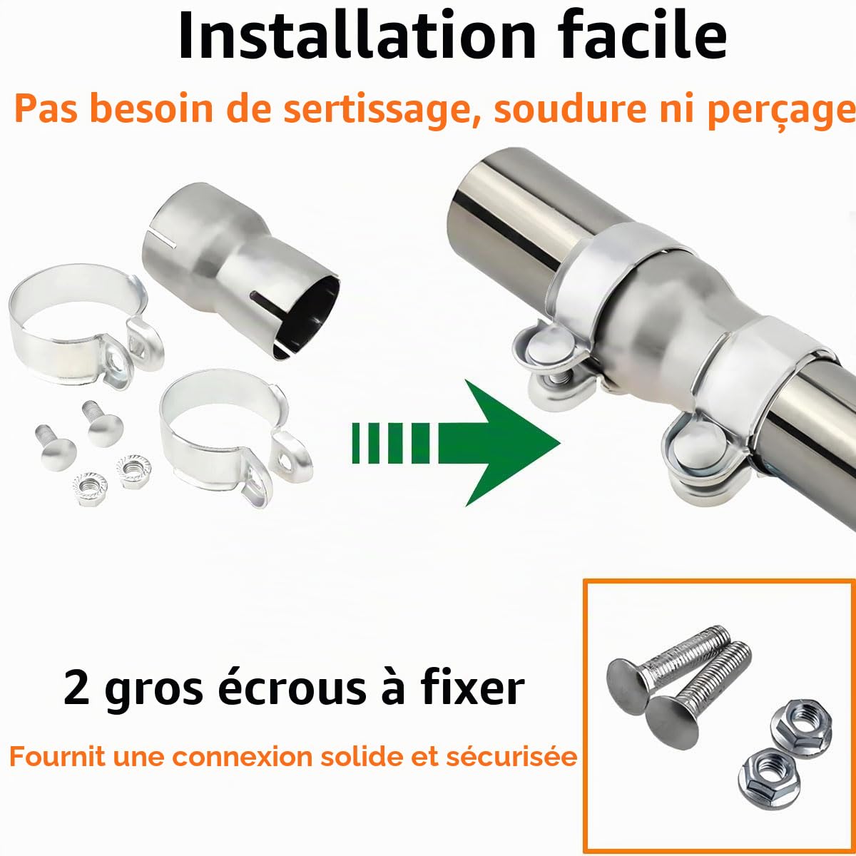 Raccord Réducteur pour Tuyau d'échappement 40mm à 45mm Connecteur de Tuyau Collier échappement Tuyau de Raccordement Réducteur Acier Inoxydable Collier de Serrage Réduction