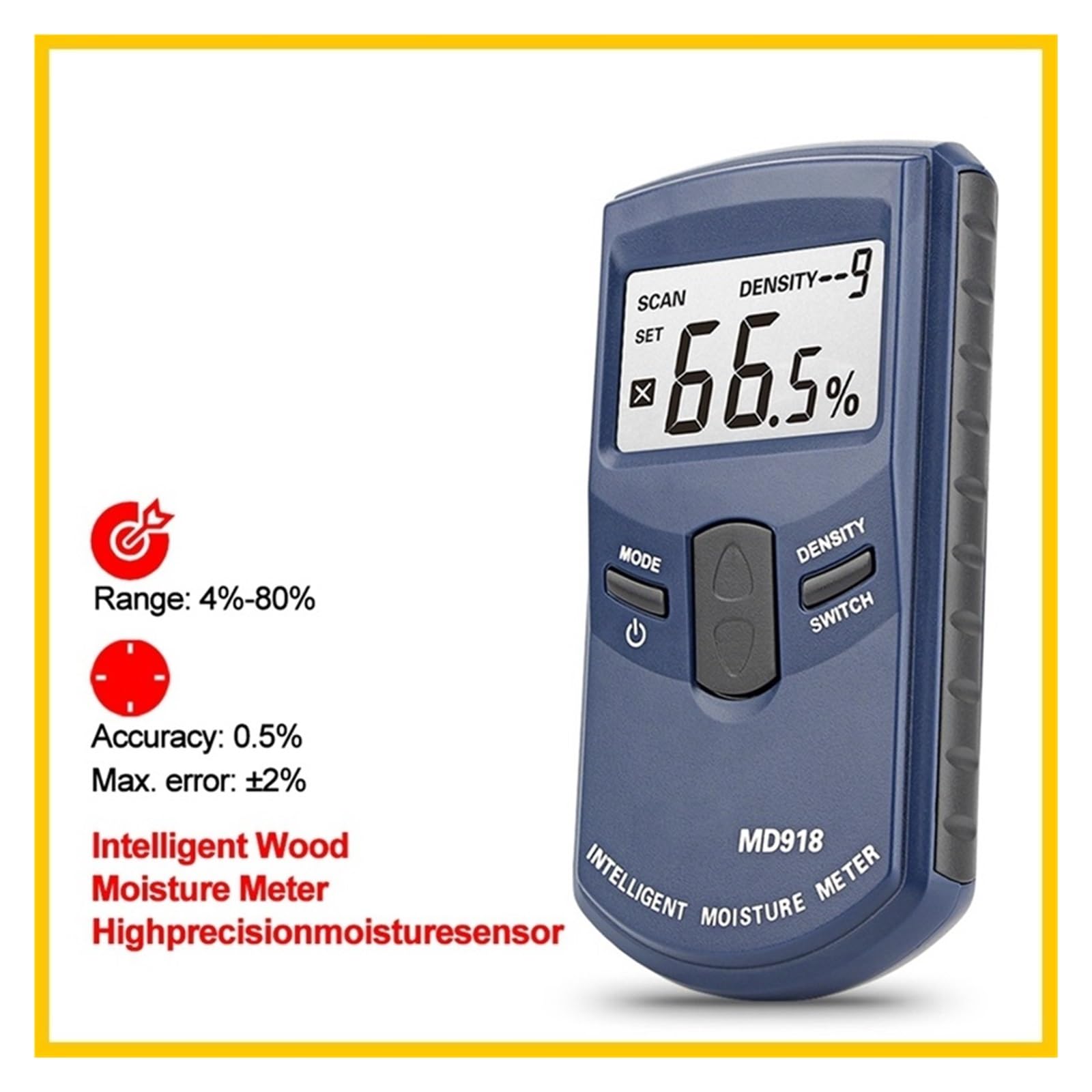 Induktives Hygrometer, Holzfeuchtigkeitsdetektor, digitaler Feuchtigkeitsmesser for Holz, 4–80% MD918 (1 Stück) Einfache Bedienung
