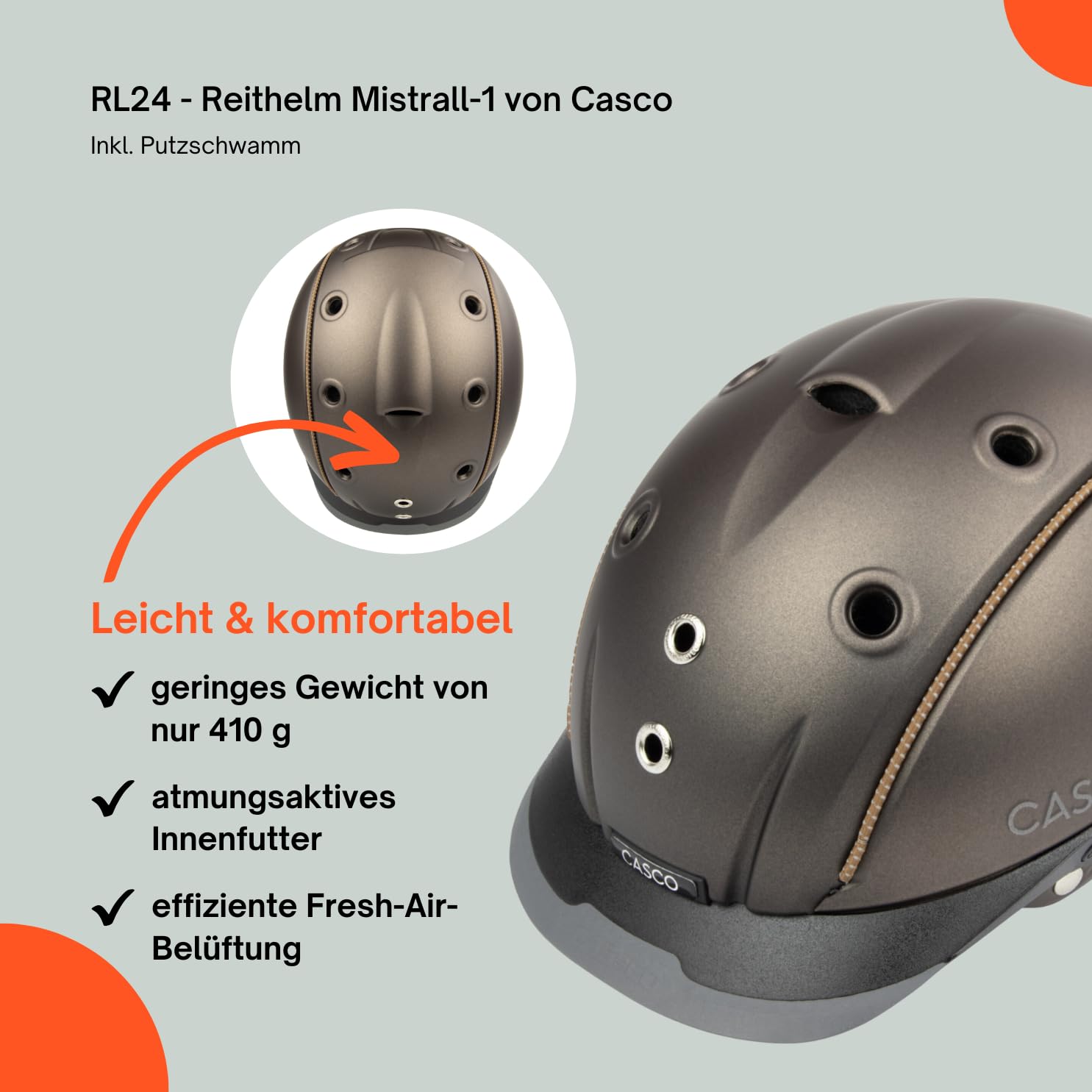 RL24 - Reithelm Mistrall-1 von Casco inkl. Putzschwamm – Reitkappe Damen, Herren & Kinder – leicht, optimal belüftet & Perfekter Sitz – Reiterhelm in vielen Farben & Größen