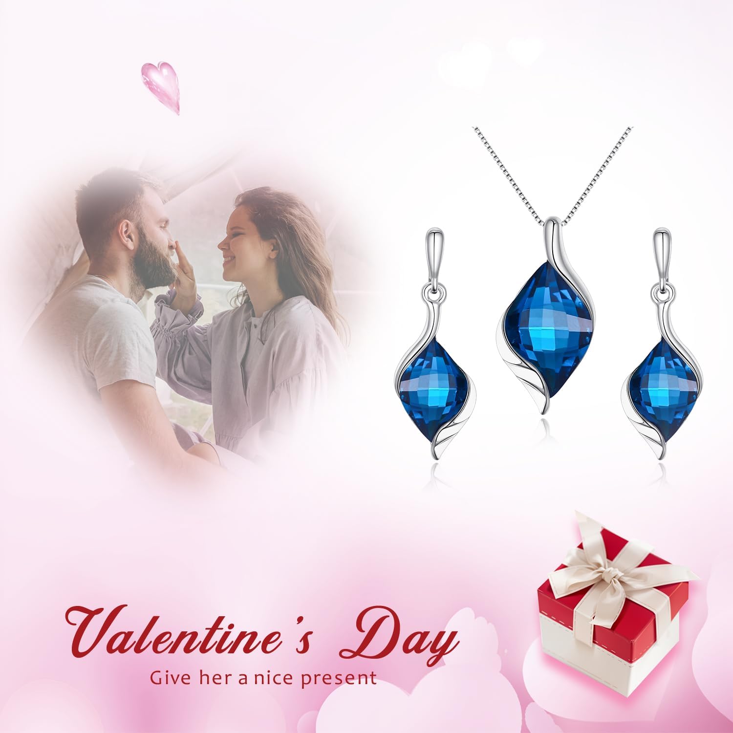 EleQueen Austrian Crystal Prismatic Shape Teardrop Necklace Earrings Jewelry Sets for Women, Valentine's Day/Mother's Day