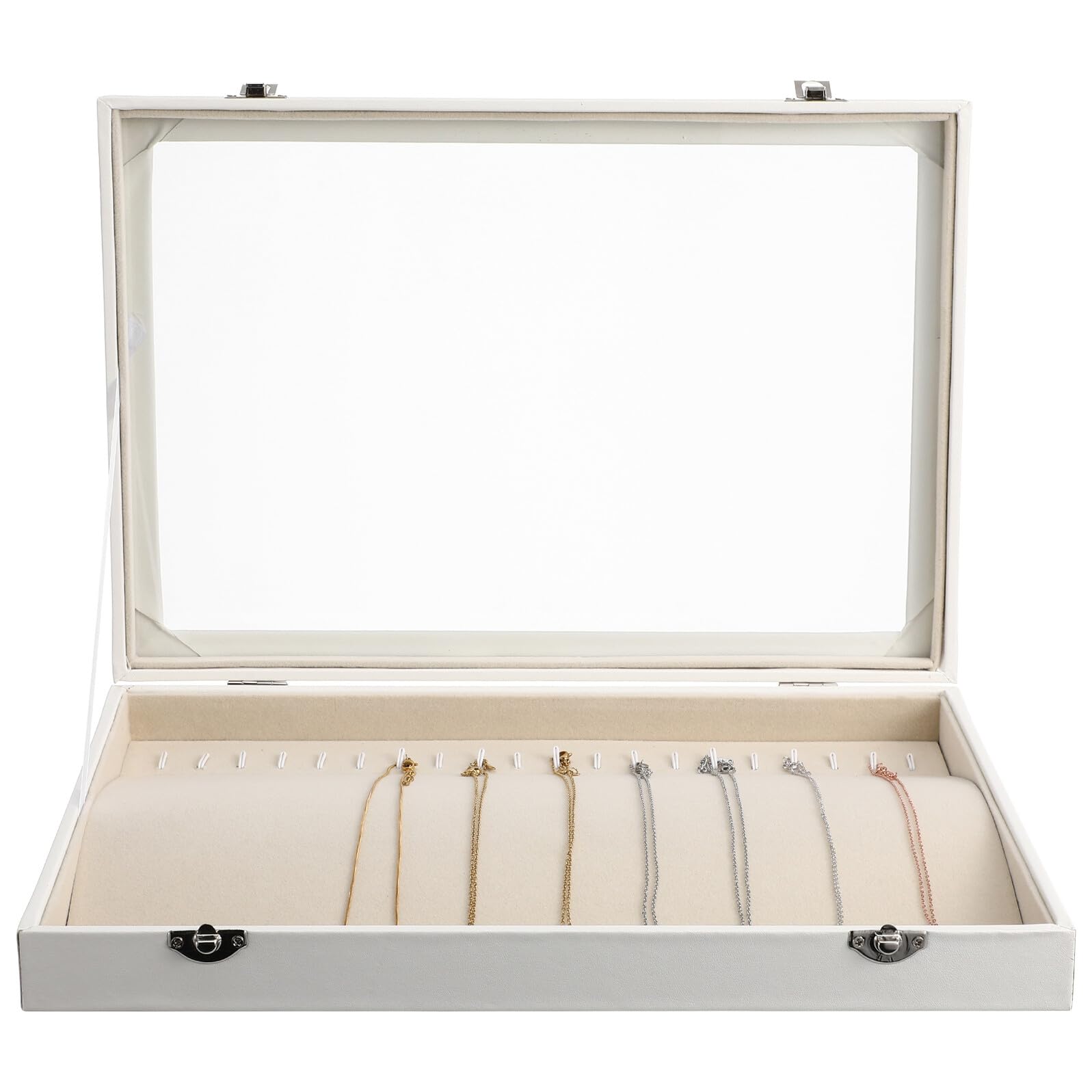 Garneck Joyero Organizador para Collares de Madera Tapa Transparente Caja Cajón y Cierre Seguro Bandeja Expositora Portátil para Collares Adecuado para Viaje y Almacenamiento
