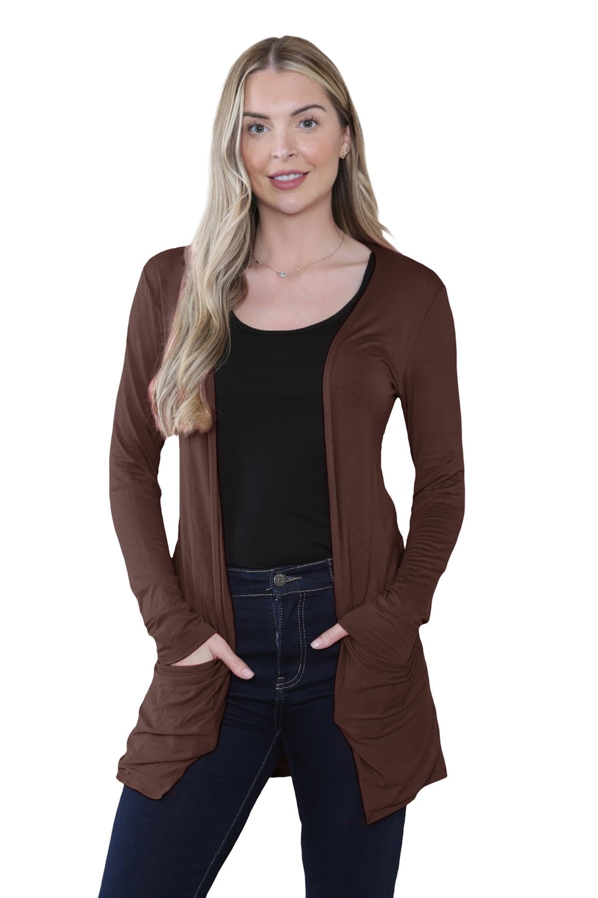 janisramone® Women's Cardigans Stylish And Versatile Open Front Boyfriend Cardigans For Women UK, Perfect Long Sleeve Ladies Cardigan with Drop Pockets For Layering Over Summer Dresses