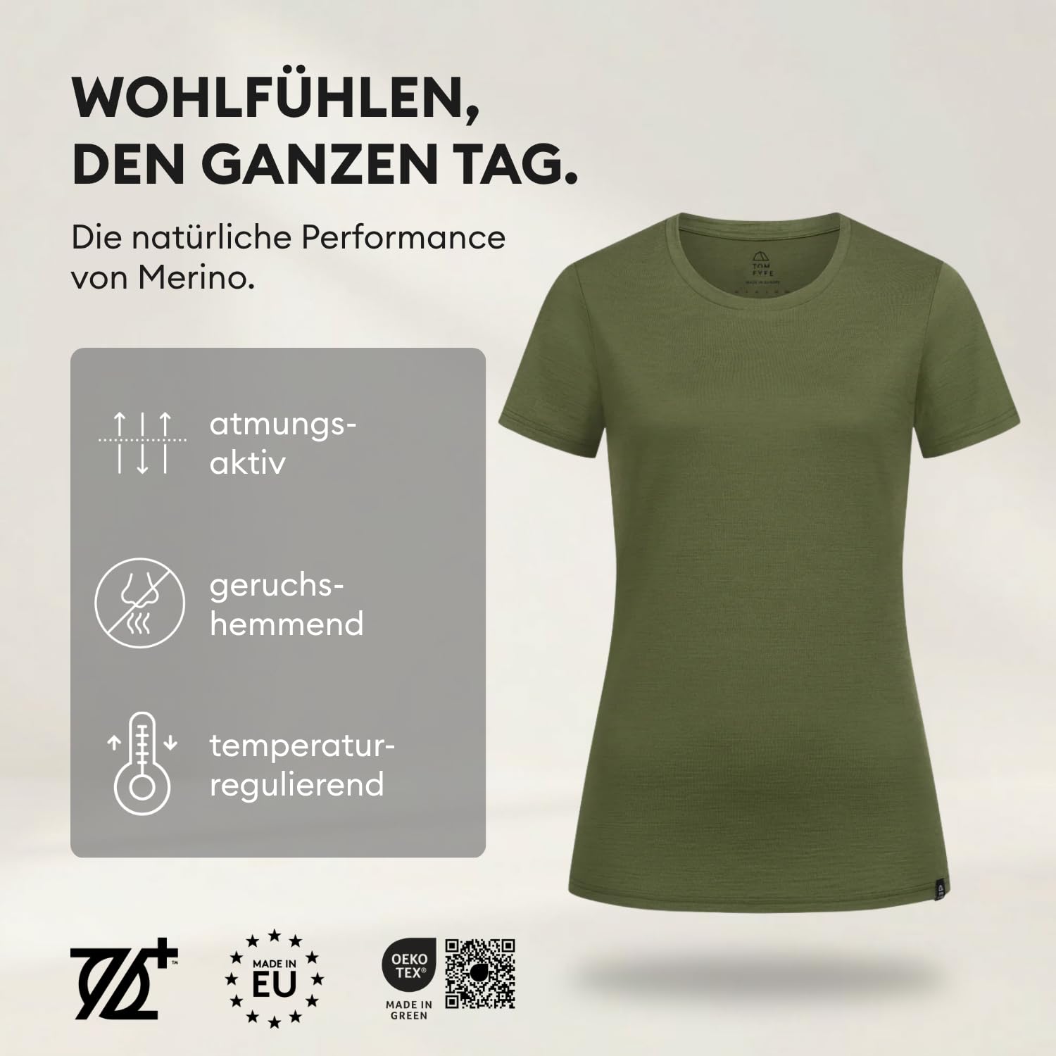Premium Merino T-Shirt Slim Fit - Oeko-TEX® Zertifiziert - 100% Merinowolle Damen Kurzarm Shirt - feuchtigkeitsregulierend, atmungsaktiv, geruchshemmend – Made in Europe