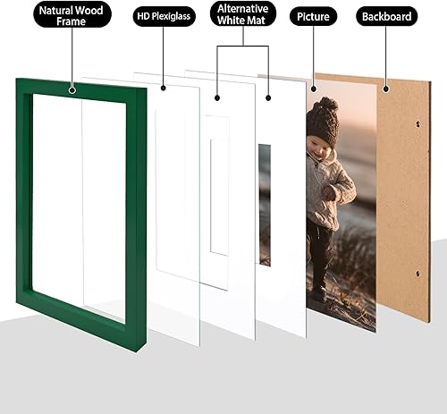 Vista 453 de KINLINK Marco de fotos A4 natural, de madera maciza con plexiglás acrílico para fotos A5 con paspartú o A4 sin paspartú, marco de fotos para mesa