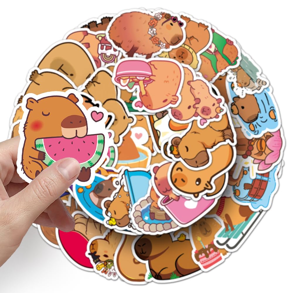 Playful Capybara Vinyl Stickers, 100 PCS Waterproof Illustrated Animal Decals for Laptops Scrapbooking, Journals, Notebooks - Image 4
