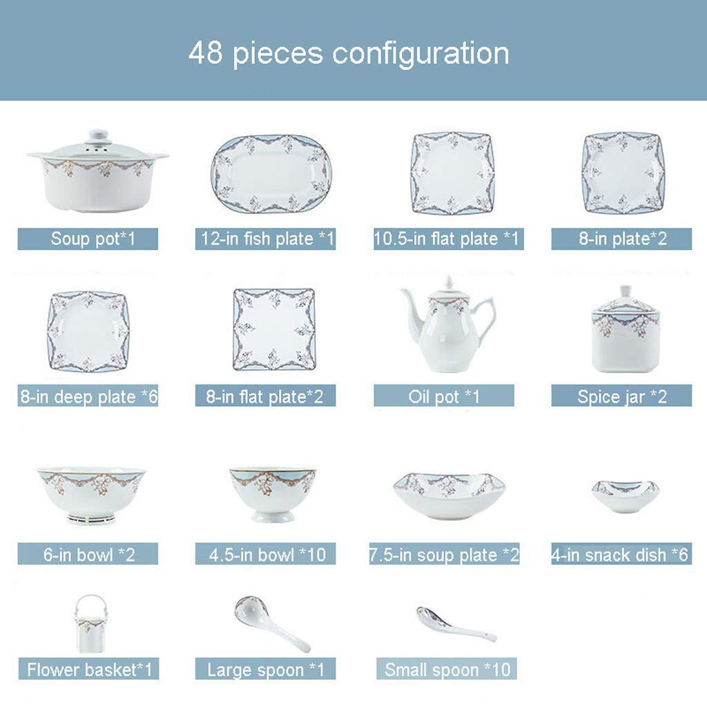 48-częściowy ceramiczny zestaw zastawy stołowej - eleganckie złote przycięte miski naczynia i garnek do zupy - idealny na wesela, bankiety i prezenty - stylowy zestaw zastawy stołowej na każdą okazję